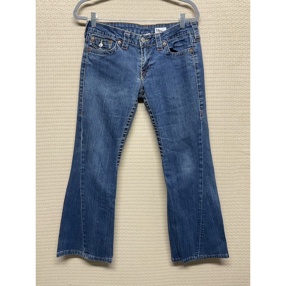 True Religion Jeans Womens 31 Medium Wash Joey Big T Flare Denim